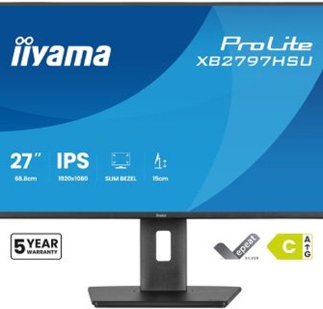 IIYAMA 27" XB2797HSU-B1 FHD (1920x1080) 120Hz, Pivot, 350cd/m2, Speakers, HDMI, DP, 1ms, USB-Ax2, USB-Cx2