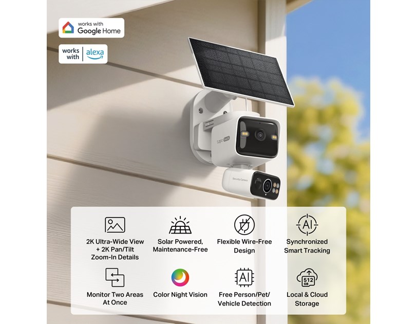 TP-Link Tapo C645D kamera + Tapo A201 Solar panel 2x 2K/3MP (2304×1296)Color Night Vision, microSD, 6×Spotlights, detekcija pokreta, IP65, ugrađena punjiva Li-Ion baterija, Wi-Fi/Tapo app