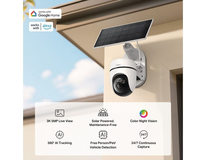 TP-Link Tapo C630  kamera + Tapo A201 Solar panel 3K 5MP, H.264, Color Night Vision, microSD, 2×Spotlights, dvosmjerni audio, detekcija pokreta, vodootporna IP65, Wi-Fi, Tapo app