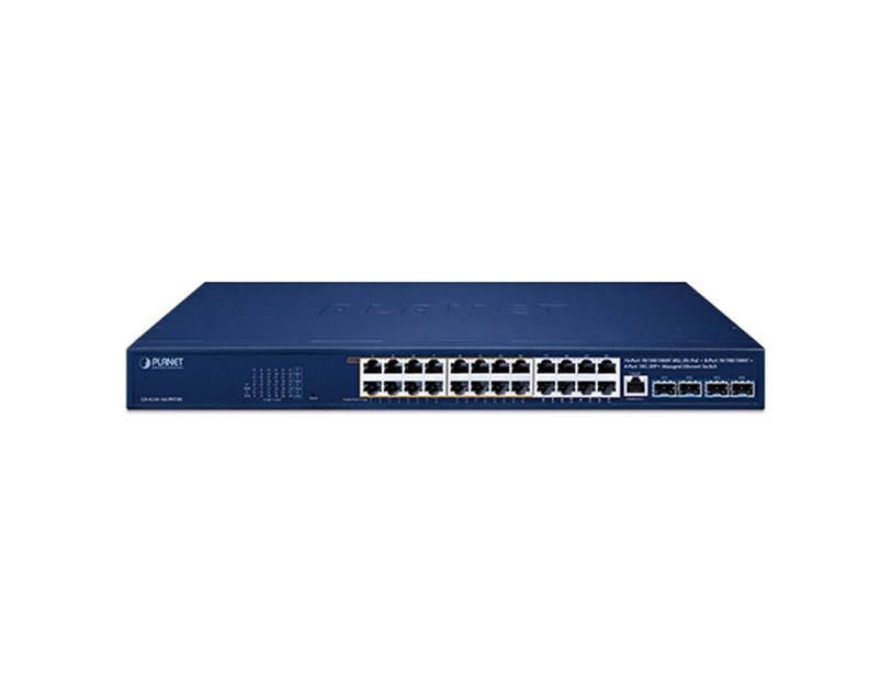 PLANET IPv6/IPv4, 16-Port 10/100/1000T 95W 802.3bt PoE + 8-Port 10/100/1000T + 4-Port 10G SFP+ Managed Switch, 420W PoE budget, PoE PD, 250m Extend mode, ACL, CloudNMS, MQTT