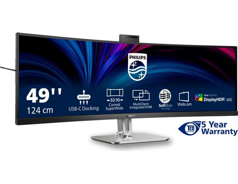 Philips 49" 49B2U6900CH/00 DUAL QHD (5120x1440) VA CURVED 32:9, HRD400, 75 Hz , 4ms, 450cd/m2, HDMI/DP/USB/USB-C/LAN, WEB-cam, PD 140W, zvučnici, crni