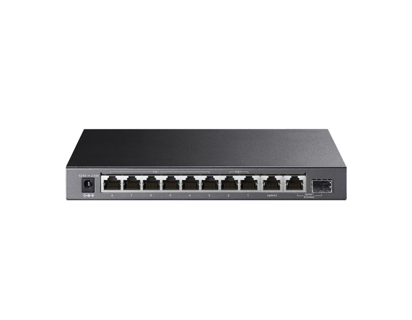 TP-Link 10-port Gigabit PoE preklopnik (Switch), 9×10/100/1000Mbps RJ45 Ports (6x PoE+, 2x PoE++, 2x Gigabit Non-PoE), 1×1000Mbps Combo SFP/RJ45 Port, metalno kućište (123W)