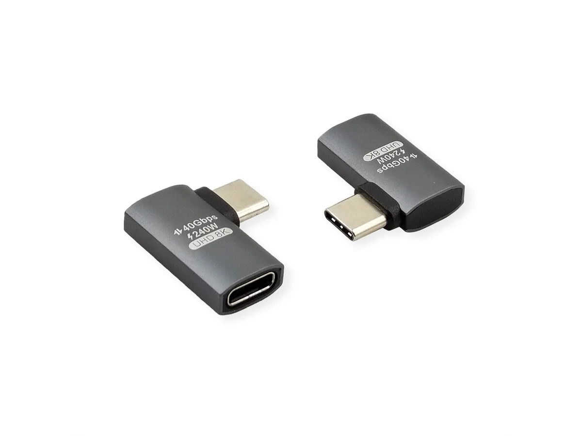 Roline USB4 Gen3x2 (40Gbit/s) adapter TIP C M/F, 240W (48V/5A), kutni, Alu, sreb...