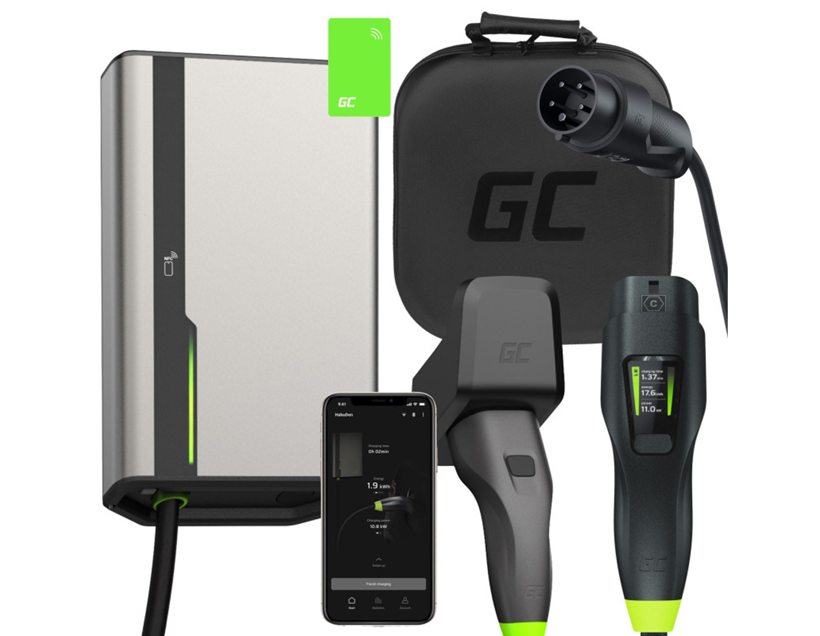 Green Cell (EVGC021B2275) HabuDen 22kW 32A 7.5m NFC + Habu Mobile EV Charger 11 kW 7 m (EVGC01), set