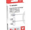Verbatim Sync & Charge kabel 3-u-1 USB-A na Micro-B/USB-C/Lightning, M/M, 18W, bijeli, 1.0m