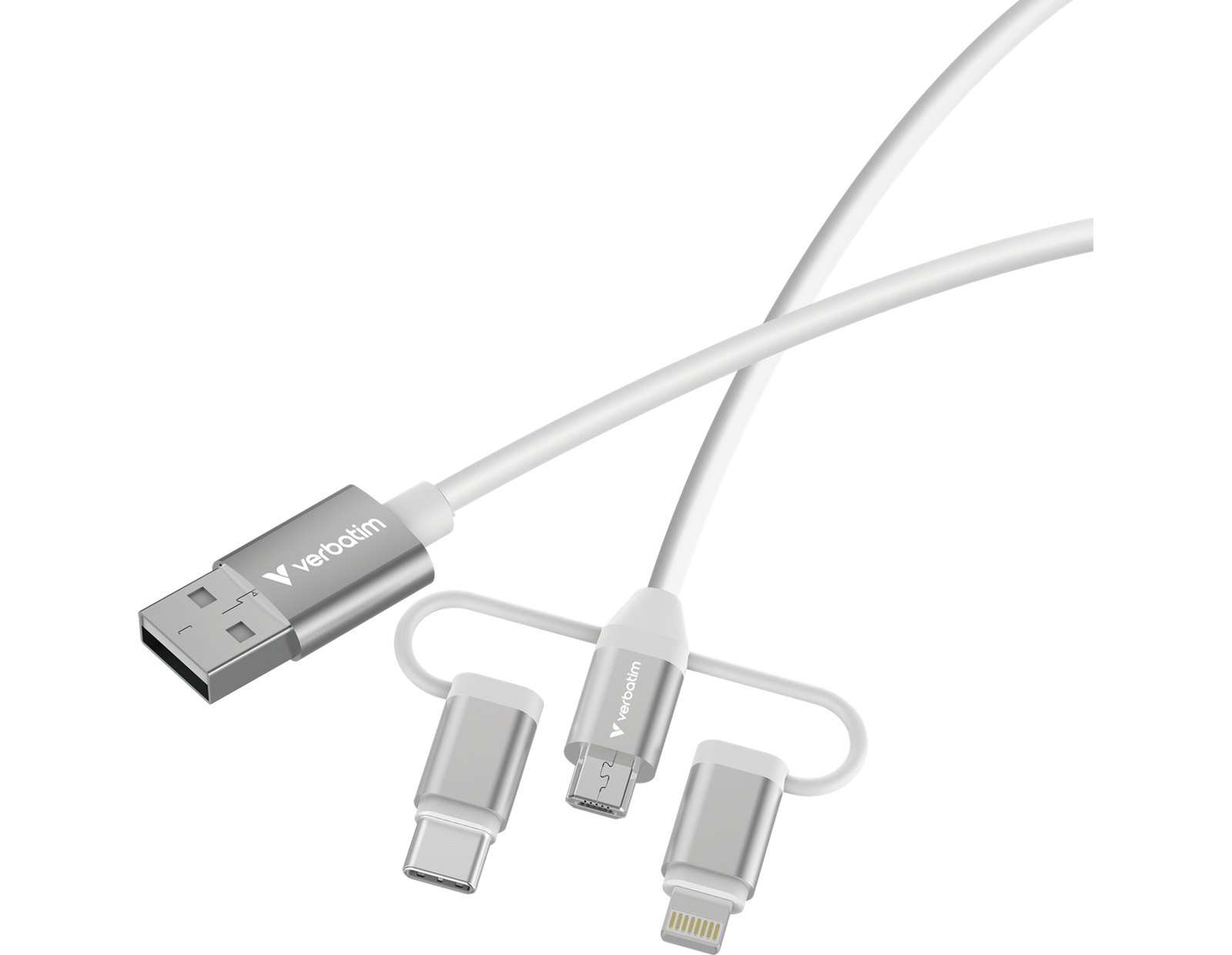 Verbatim Sync & Charge kabel 3-u-1, USB-A na Micro-B/USB-C/Lightning, M/M, 18W, bijeli, 1.0m