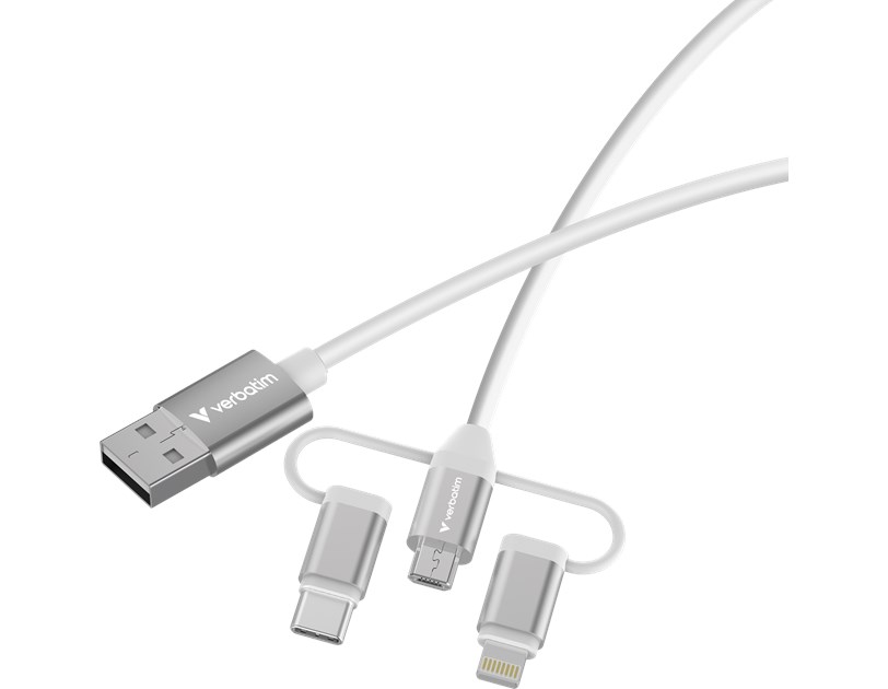 Verbatim Sync & Charge kabel 3-u-1 USB-A na Micro-B/USB-C/Lightning, M/M, 18W, bijeli, 1.0m