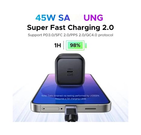 UGREEN 45W USB-C GaN, Quick Charge, crni