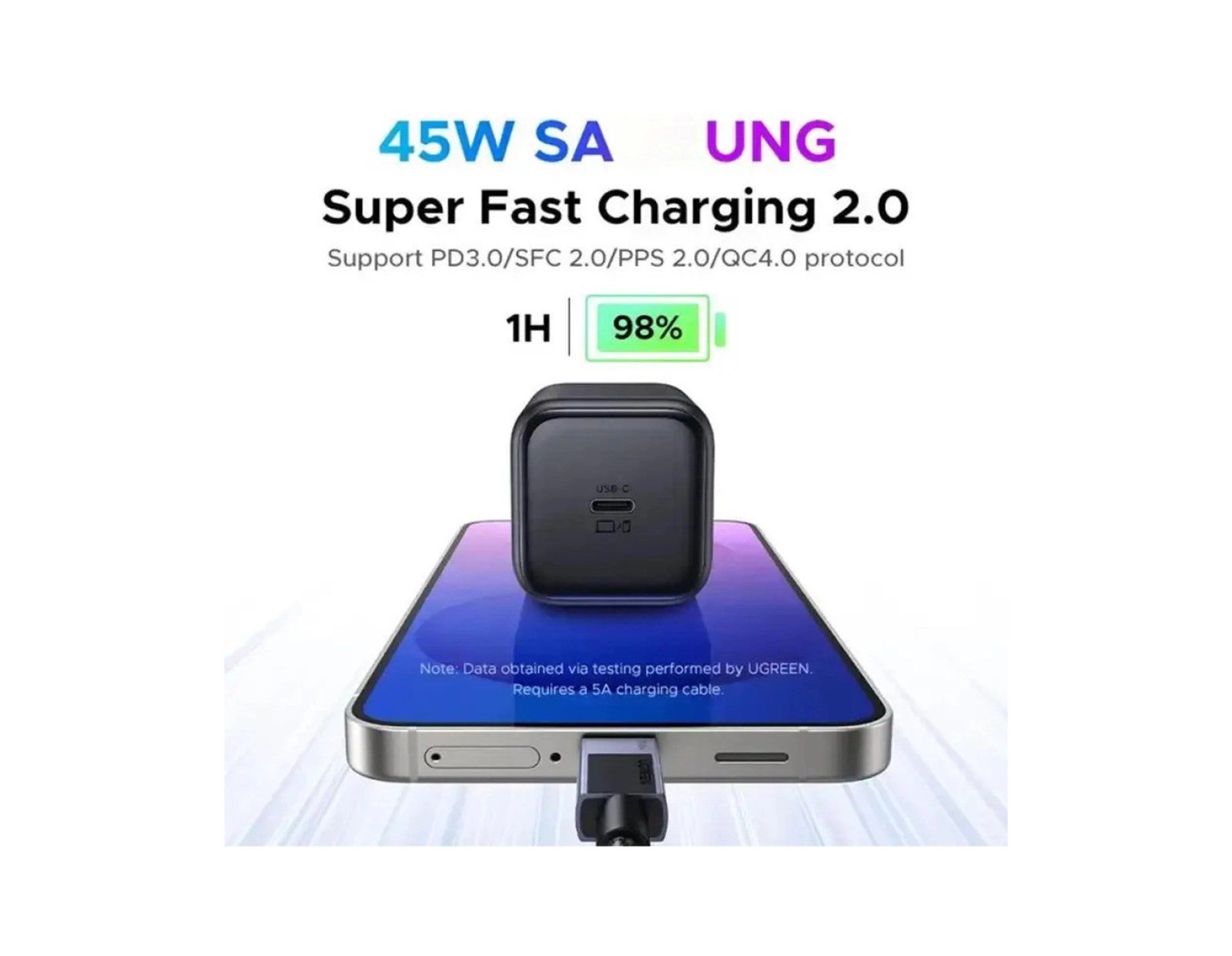 UGREEN 45W USB-C GaN, Quick Charge, crni