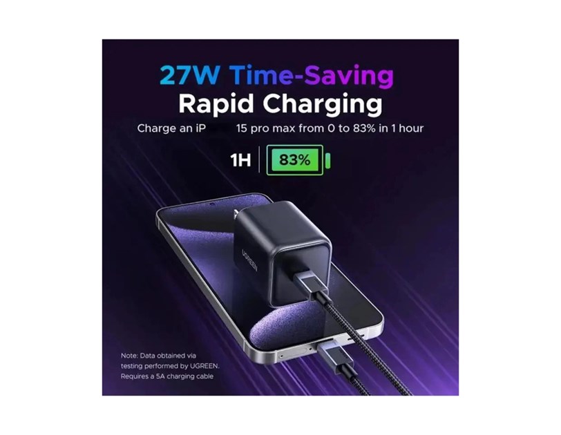 UGREEN 45W USB-C GaN, Quick Charge, crni