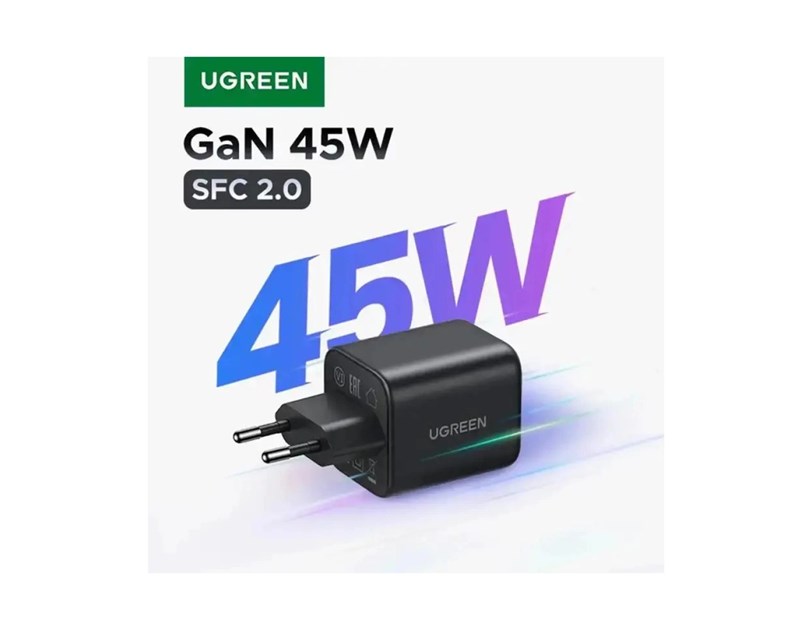 UGREEN 45W USB-C GaN, Quick Charge, crni