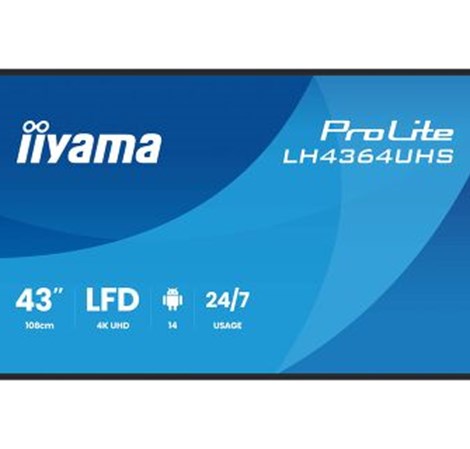 IIYAMA 43" LH4364UHSB-B1AG 4K UHD (3840x2160) VA Signage 24/7, 500 cd/m2, 4000:1, Android OS 14, iiShare, iiControl, iiSignage2
