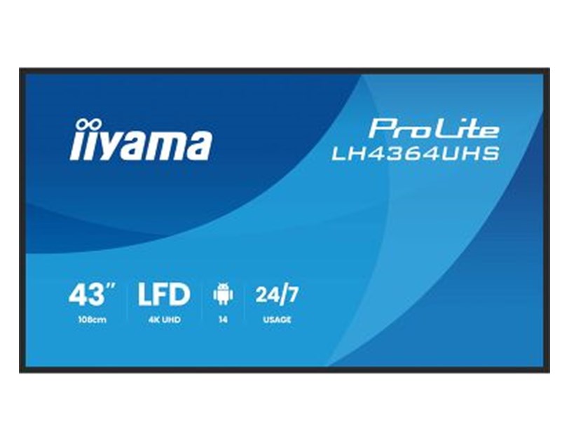 IIYAMA 43" LH4364UHSB-B1AG 4K UHD (3840x2160) VA Signage 24/7, 500 cd/m2, 4000:1, Android OS 14, iiShare, iiControl, iiSignage2