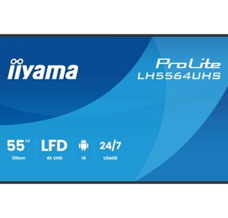 IIYAMA 55" LH5564UHS-B1AG 4K UHD (3840x2160) VA Signage 24/7, 500 cd/m2, 5000:1, Android OS 14, iiShare, iiControl, iiSignage2