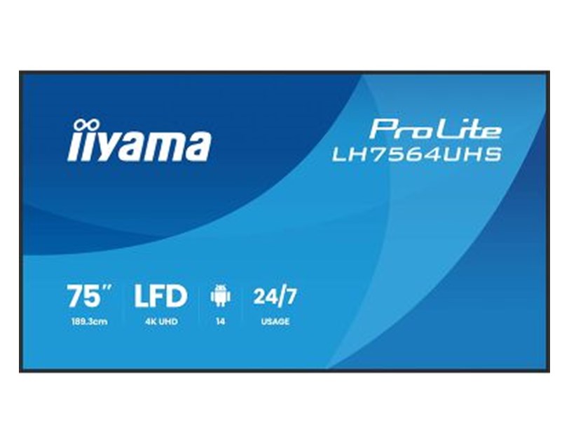IIYAMA 75" LH7564UHS-B1AG 4K UHD (3840x2160) VA Signage 24/7, 500 cd/m2, 5000:1, Android OS 14, iiShare, iiControl, iiSignage2