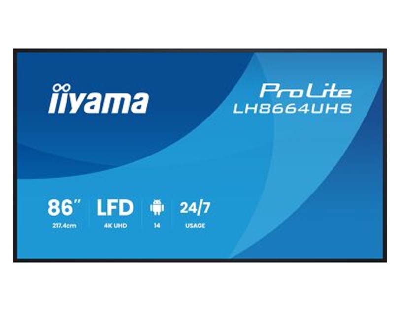 IIYAMA 86" LH8664UHS-B3AG 4K UHD (3840x2160) IPS Signage 24/7, 500 cd/m2, 1200:1, Android OS 14, iiShare, iiControl, iiSignage2