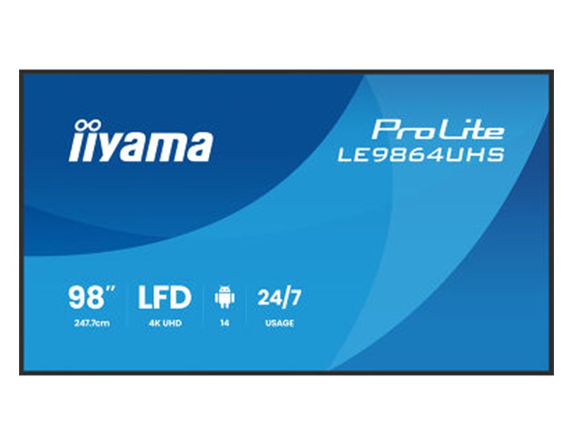 IIYAMA 98" LE9864UHS-B1AG 4K UHD (3840x2160) VA Signage 24/7, 500 cd/m2, 5000:1, Android OS 14, iiShare, iiControl, iiSignage2