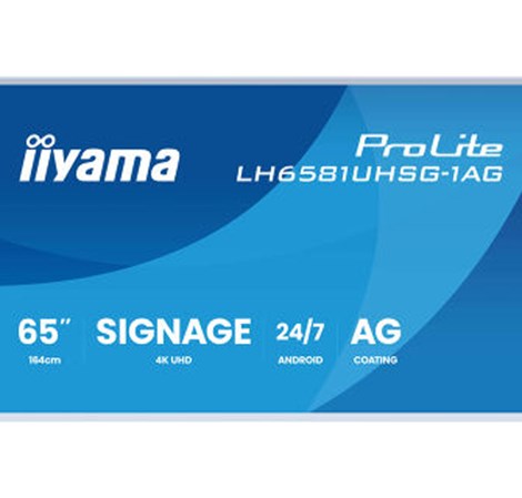 IIYAMA 65" LH6581UHSG-1AG 4K UHD (3840x2160) VA Signage 24/7, 500 cd/m2, 5000:1,white, removable frame, Android OS 14, iiShare, iiControl, iiSignage2