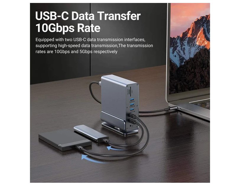 Roline VALUE Docking station USB-C, 2×HDMI/DP 4K/60, G-LAN, 3×USB-A 3.2, USB-C, 2×USB2.0, PD 100W, SD/microSD, Audio out