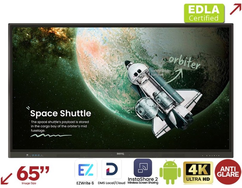 BenQ 65" RE6504A Touchscreen 4K UHD (3840×2160) IPS, 16:9, 8GB/64GB, 450cd/m2, 1200:1, 4xHDMI, 5xUSB-A, 2xUSB-C, 2xUSB-B, zvučnici, Android 14, crni