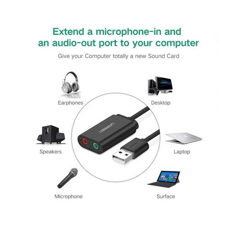 UGREEN adapter USB-A na 3.5mm, crni, 15cm