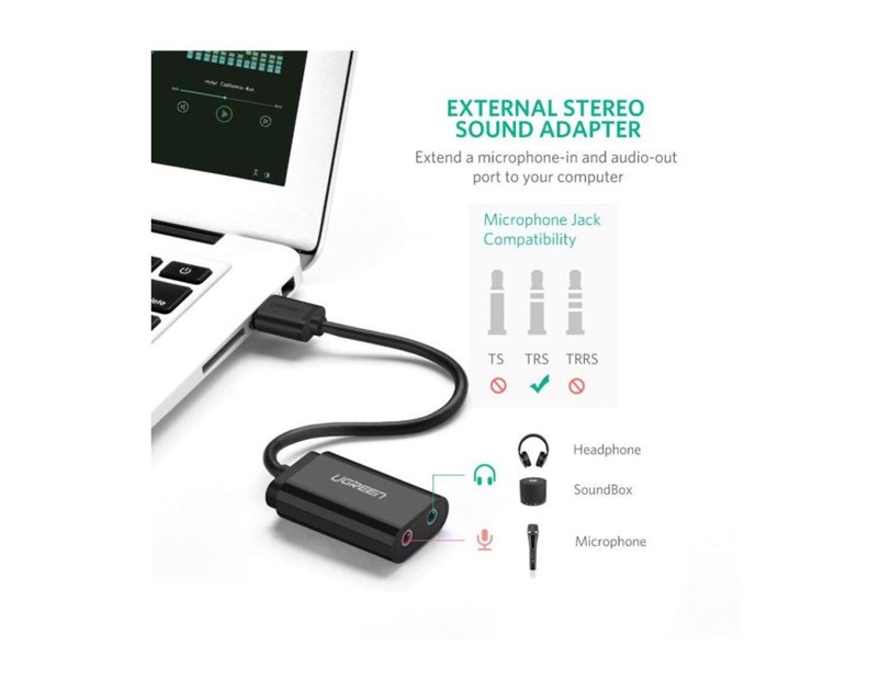 UGREEN adapter USB-A na 3.5mm, crni, 15cm