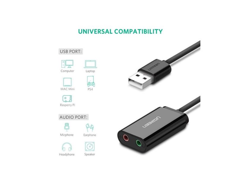 UGREEN adapter USB-A na 3.5mm, crni, 15cm