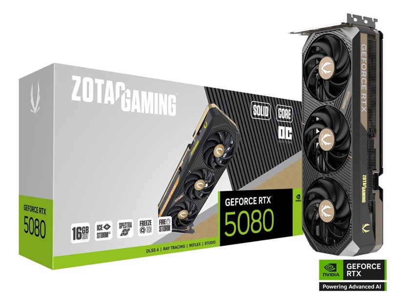 Zotac GAMING GeForce RTX 5080 Solid Core OC 16GB GDDR7/256-bit, PCIe 5.0, 3×DP/HDMI