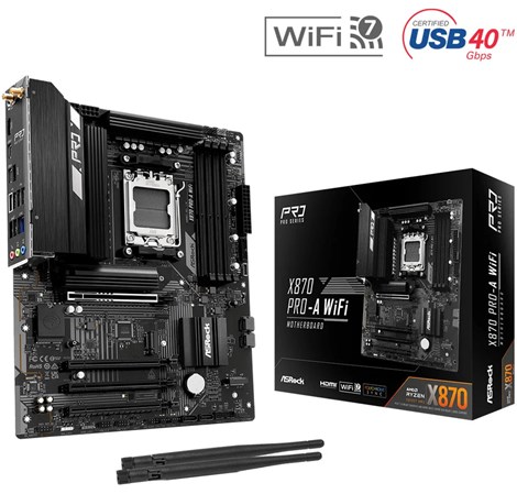ASRock X870 PRO-A WIFI, S.AM5, 4x DDR5/8000(OC), PCIe 5.0, 2.5 G-LAN, HDMI, USB 4, WiFi, ATX