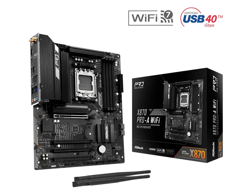 ASRock X870 PRO-A WIFI, S.AM5, 4x DDR5/8000(OC), PCIe 5.0, 2.5 G-LAN, HDMI, USB 4, WiFi, ATX