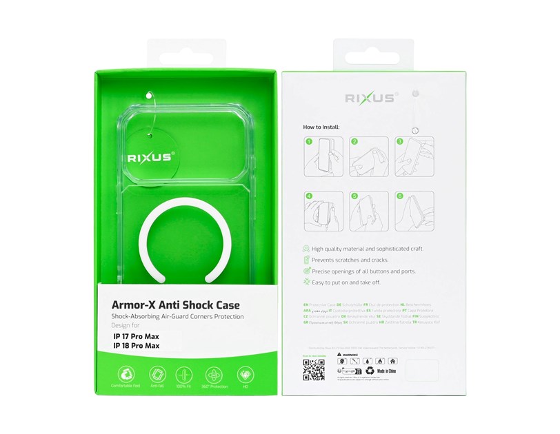 Rixus Armor-X Anti Shock Case With MagSafe Compatible For Apple iPhone 17 Pro Max, 18 Pro Max Transparent