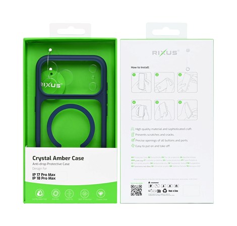 Rixus Crystal Amber Case For Apple iPhone 17 Pro Max, 18 Pro Max Blue