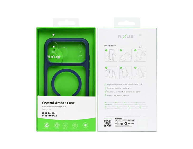 Rixus Crystal Amber Case For Apple iPhone 17 Pro Max, 18 Pro Max Blue