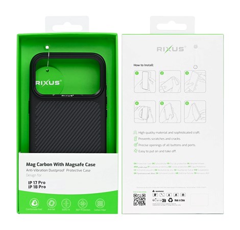 Rixus Mag Carbon With MagSafe Compatible For Apple iPhone 17 Pro, 18 Pro Titanium Black