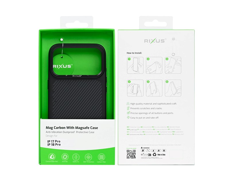 Rixus Mag Carbon With MagSafe Compatible For Apple iPhone 17 Pro, 18 Pro Titanium Black
