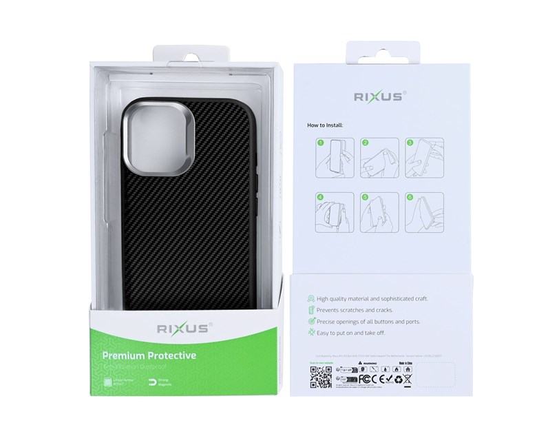 Rixus Mag Carbon With MagSafe Compatible For Apple iPhone 17 Titanium Black