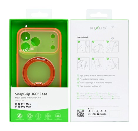 Rixus SnapGrip 360 Case For Apple iPhone 17 Pro Max, 18 Pro Max Orange