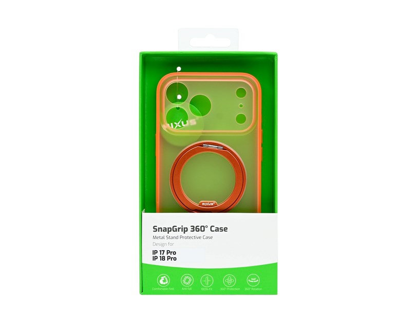 Rixus SnapGrip 360 Case For Apple iPhone 17 Pro, 18 Pro Orange