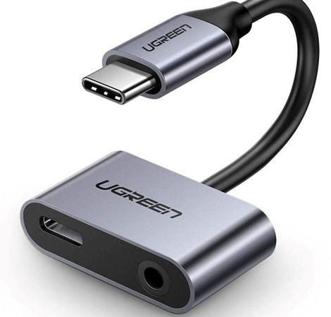 UGREEN adapter Type C (M) na 3.5mm Audio + Type C (Ž), sivi