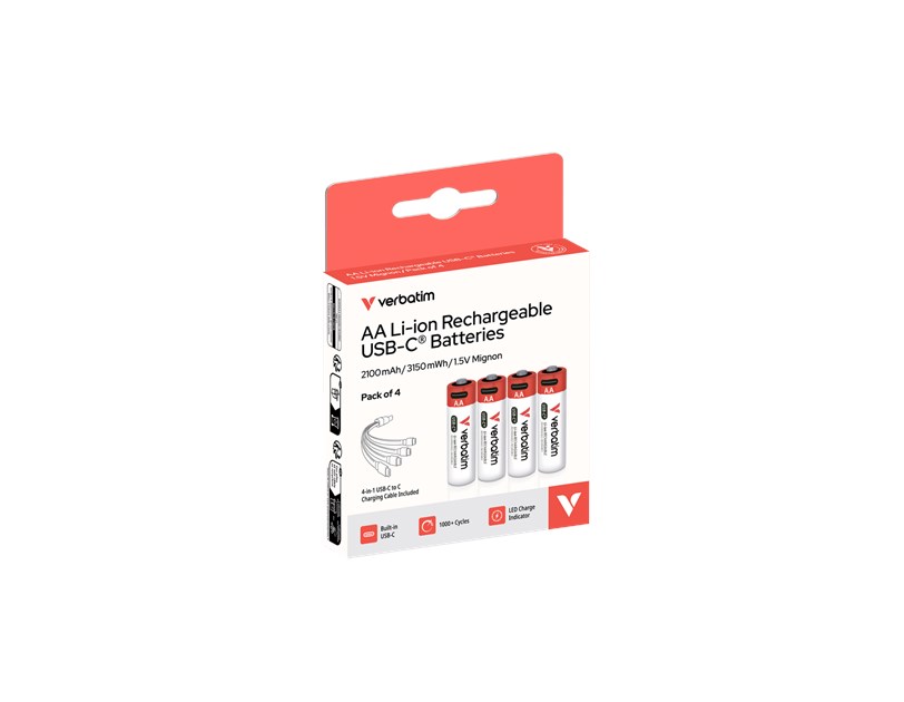 Verbatim AA-LR6 Mignon USB-C punjive baterije 1.5V, 2100 mAh (4 komada)