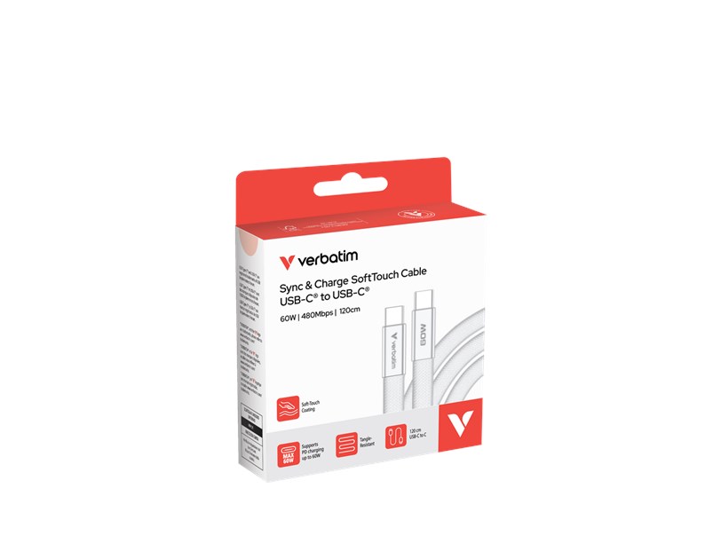 Verbatim Sync & Charge SoftTouch kabel USB-C na USB-C, M/M, 60W PD3.0, bijeli, 1.2m