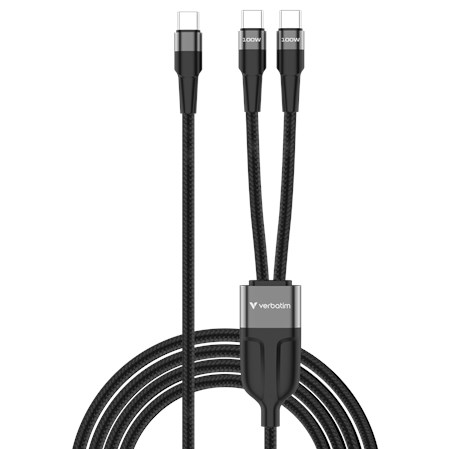 Verbatim Sync & Charge DUAL kabel USB-C na dupli USB-C, M/M, 100W PD3.0, PPS, QC2.0 i QC3.0, crni, 1.5m