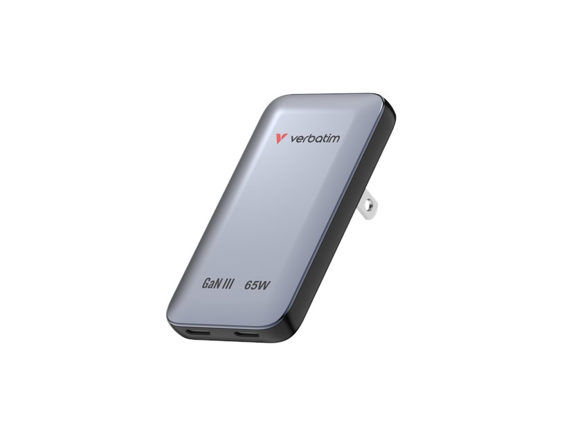 Verbatim Essentials Slim GaN zidni punjač 65 W, 2xUSB-C PD3.0, sivi