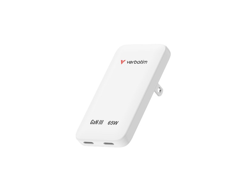 Verbatim Essentials Slim GaN zidni punjač 65 W, 2xUSB-C PD3.0, bijeli