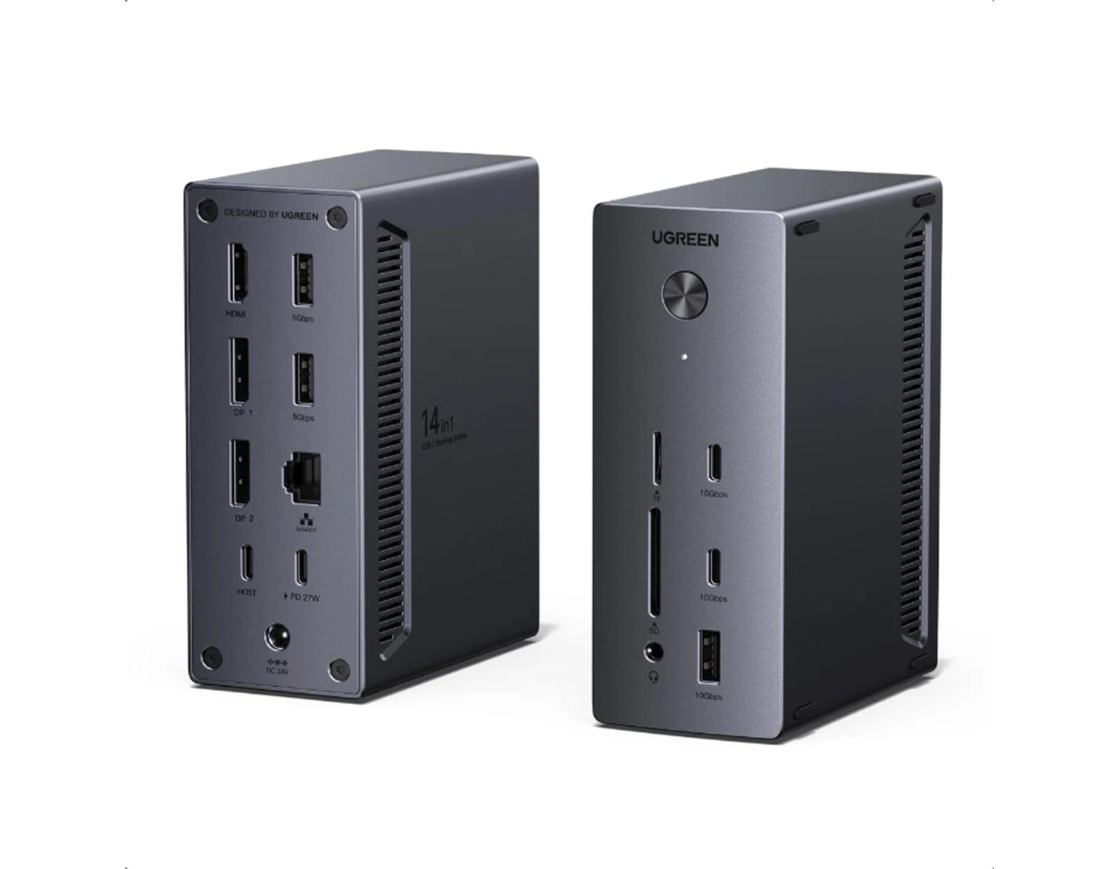 UGREEN Revodok Pro 14-u-1 USB-C, 2×DP, G-LAN, 2×USB-C (10Gbps), 2×USB-A (5Gbps)/1×USB-A (10Gbps), SD/TF, Audio, 100W PD