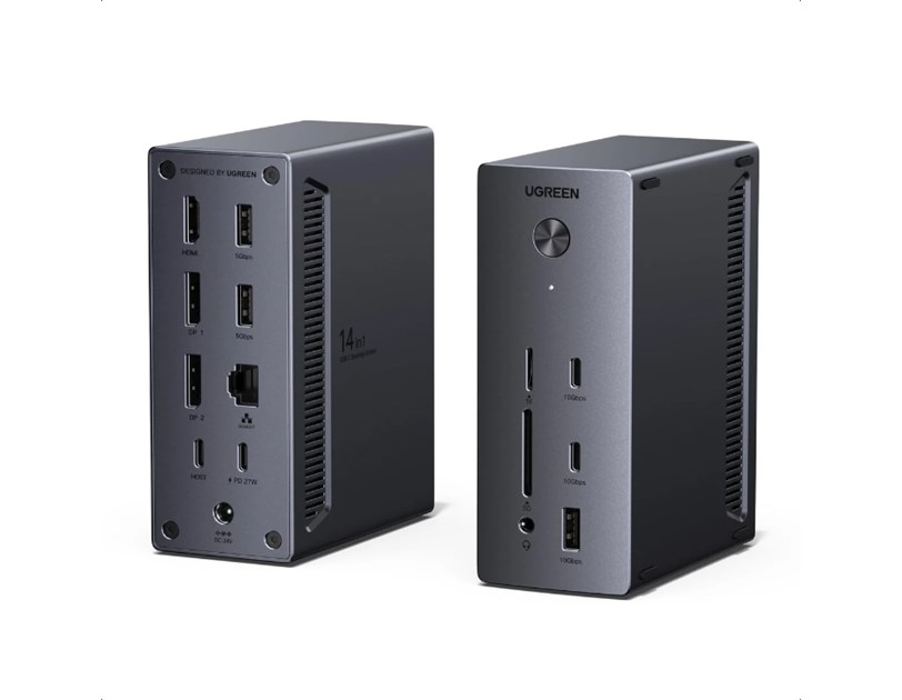 UGREEN Revodok Pro 14-u-1 USB-C, 2×DP, G-LAN, 2×USB-C (10Gbps), 2×USB-A (5Gbps)/1×USB-A (10Gbps), SD/TF, Audio, 100W PD