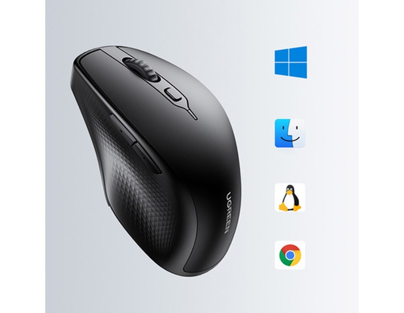 UGREEN MU101 ergonomski bežični miš, Dual Mode, Bluetooth 5.0 i 2,4 GHz, 4000 DPI, crni