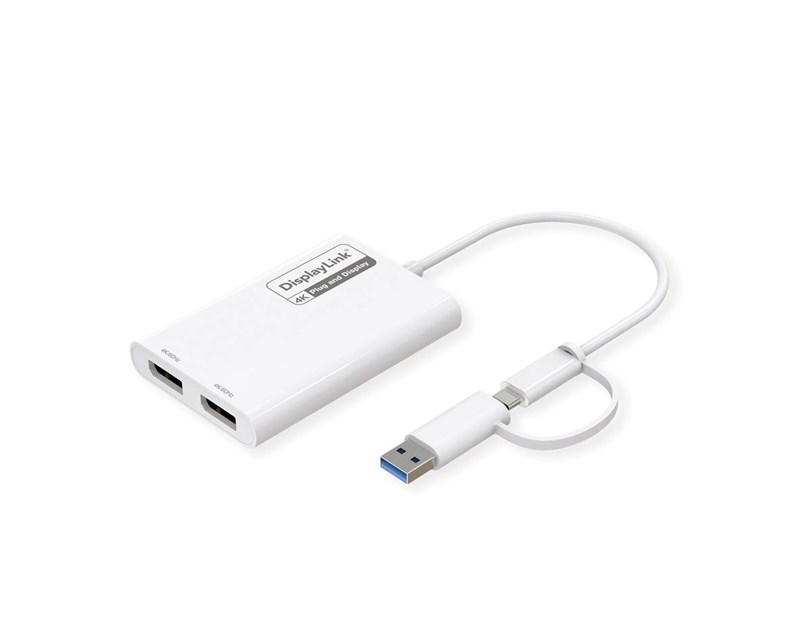 Roline USB Type A/C adapter, 2x DP, with DisplayLink, 4K60